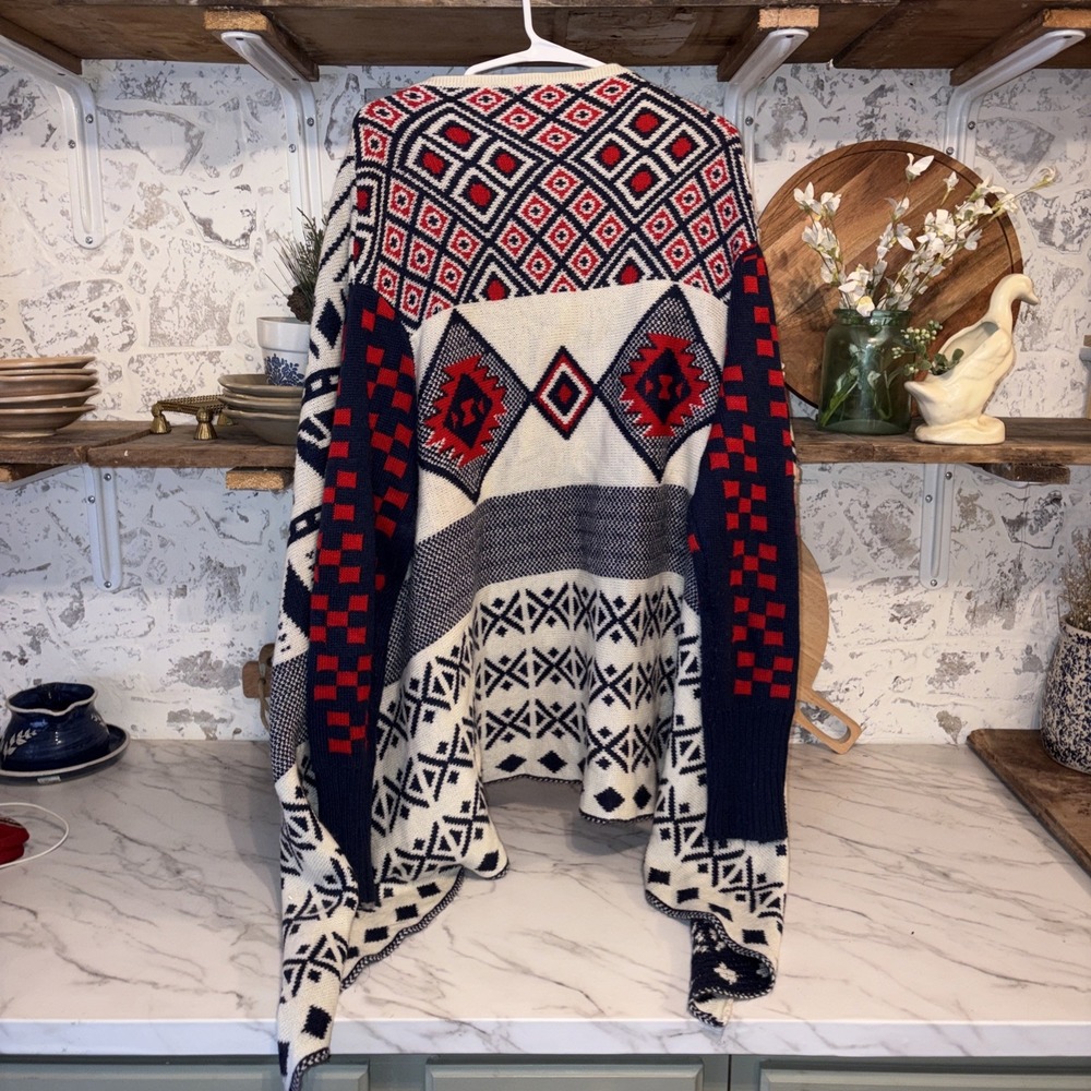 Americana Southwestern Bohemian Cowgirl Cozy Duster Wrap Sweater Size ML